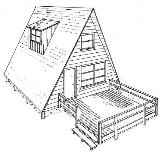 A-Frame House Plan with Outside Deck Perspective View
